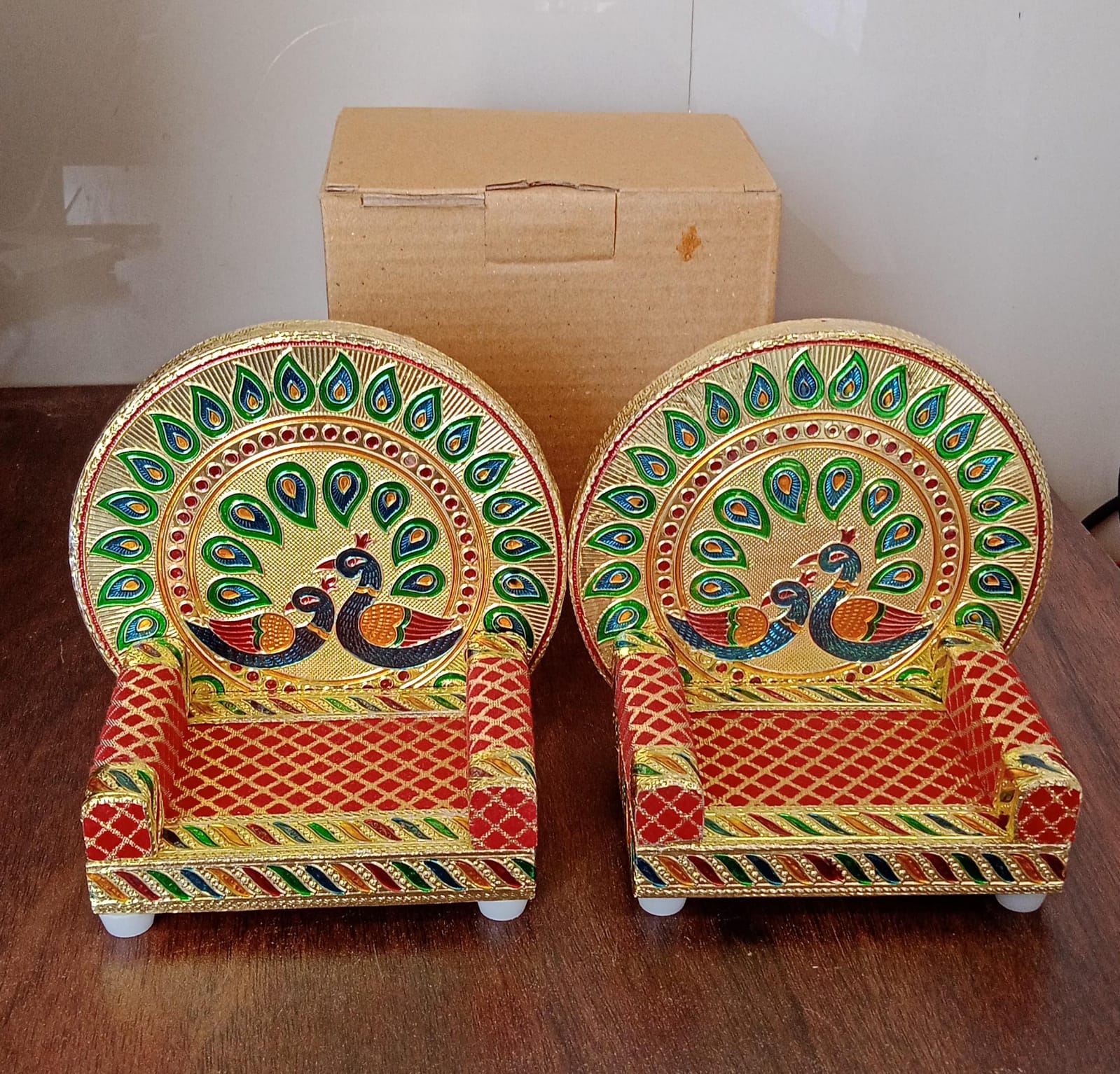 Meenakari Work Laddu Gopal Singhasan / Sihasan for Pooja Mandir Wooden Krishna Ladoo Bal Gopal Sofa Asan, Home Decorative Premium Look Decorative Singhasan Suitable For Home, Office, Restaurant (2 Pc Set) Meenakari Work Laddu Gopal Singhasan / Sihasan for Pooja Mandir Wooden Krishna Ladoo Bal Gopal Sofa Asan, Home Decorative Premium Look Decorative Singhasan Suitable For Home, Office, Restaurant (2 Pc Set)